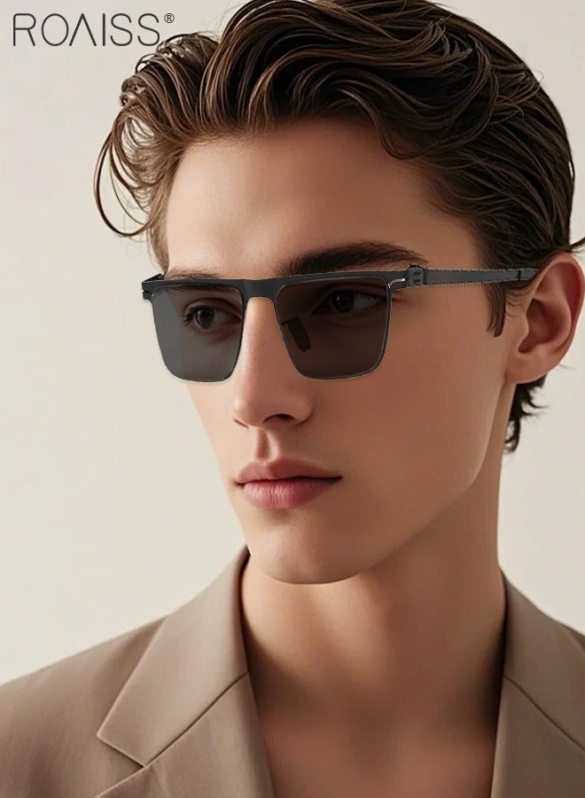 رويس نظارة شمسية مربعة رجالية، نظارة الشمس الواقية من الأشعة فوق البنفسجية 400 بإطار معدني فائق الخفة، ظلال شمس مضادة للوهج عصرية للرجال مناسبة للقيادة وصيد الأسماك والسفر، أسود - Image 2