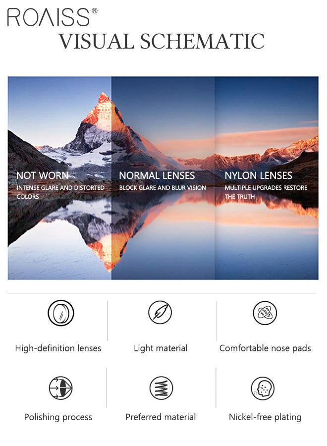 رويس نظارة شمسية مربعة رجالية، نظارة الشمس الواقية من الأشعة فوق البنفسجية 400 بإطار معدني فائق الخفة، ظلال شمس مضادة للوهج عصرية للرجال مناسبة للقيادة وصيد الأسماك والسفر، أسود - Image 3