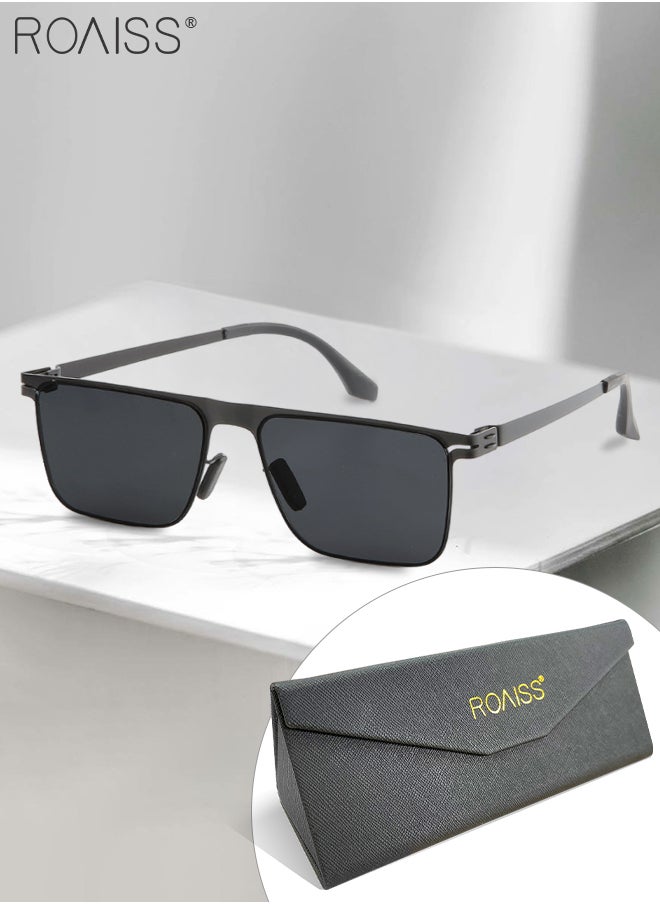roaiss - Men's Square Sunglasses, UV400 Protection Sun Glasses with Ultralight Metal Frame, Fashion Anti-Glare Sun Shades for Men Driving, Fishing, Traveling, Black - Image 1