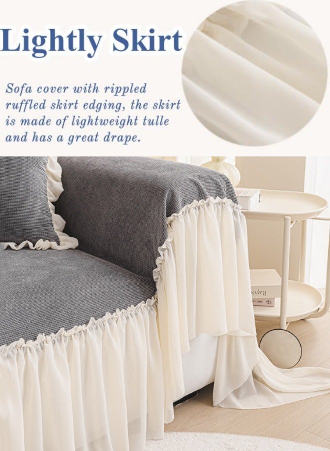 Optico Couch Slipcovers, Non Slip Couch Cover Sofa Cover 3 Seat Slipcover Corduroy Fabric Sofa Throw Cover Furniture Couch Protector Machine Washable with Skirt for 3 Cushion Couch Sofa (Grey, 180 x 340cm)  - Image 4