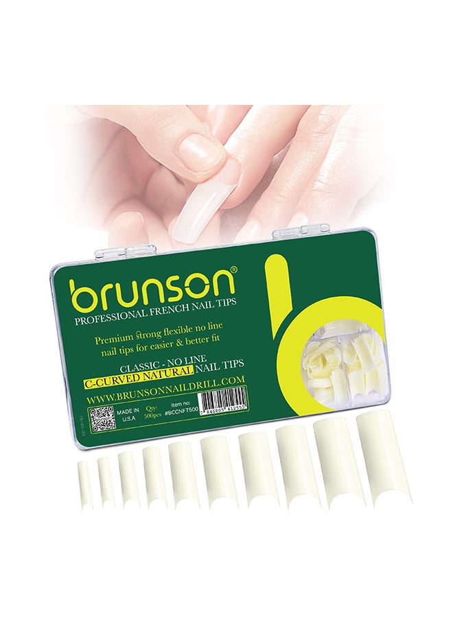 brunson Acrylic Tips French Fake Nails C- Curved Natural False 500 Pices BCCNFT500 - Image 2