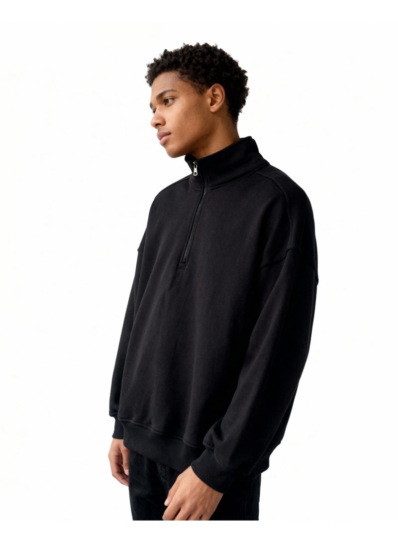 Feathers Men’s Quarter Zipper Sweatshirt 100% Cotton for Winter with Long Sleeves - Image 2