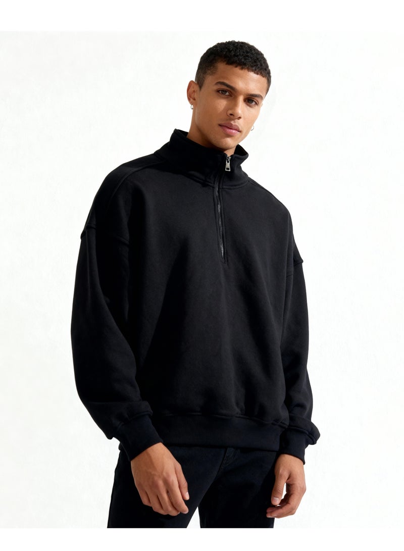 Feathers Men’s Quarter Zipper Sweatshirt 100% Cotton for Winter with Long Sleeves - Image 1