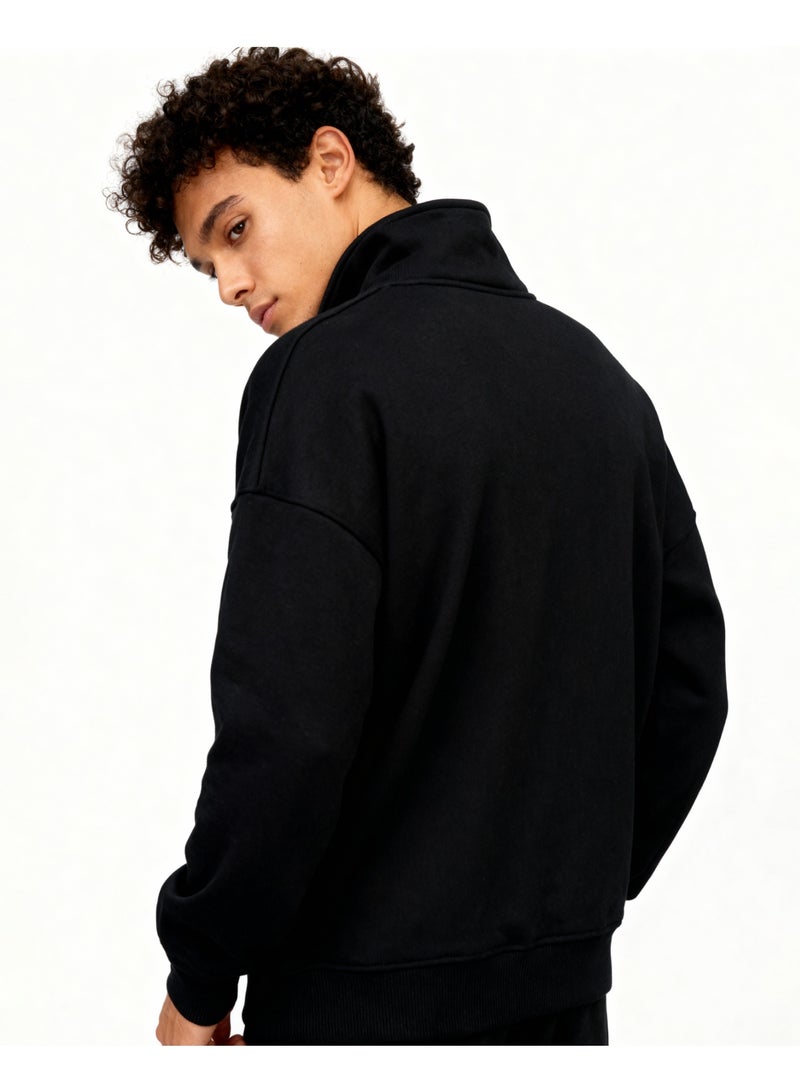 Feathers Men’s Quarter Zipper Sweatshirt 100% Cotton for Winter with Long Sleeves - Image 3