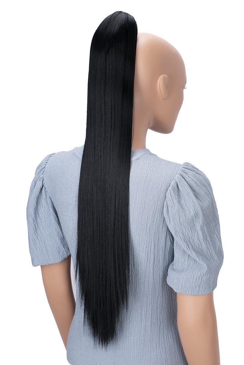 CAISHA 28 Extra Long Straight Ponytail Hairpiece Heatresistant Synthetic Fibres Black H74