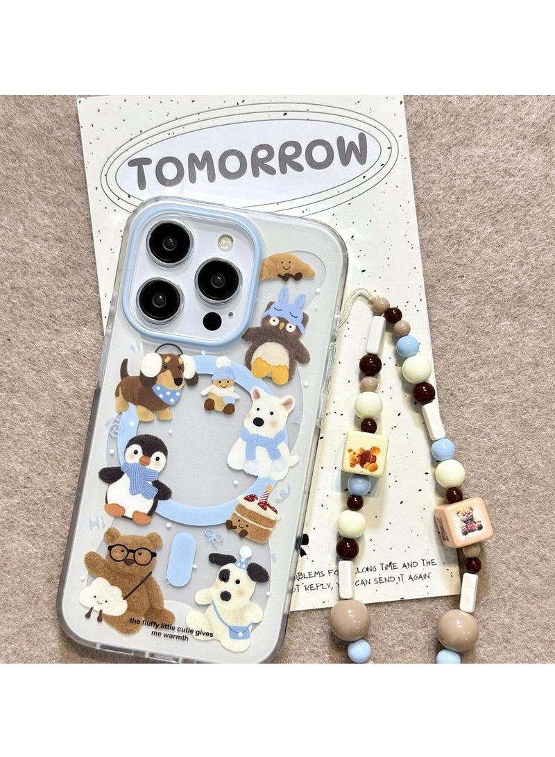 NIBEMINENT Perimeter Cake Little Animals Protective TPU Case Cover For iPhone 15, Border Cake With Small Animals With Bracelet