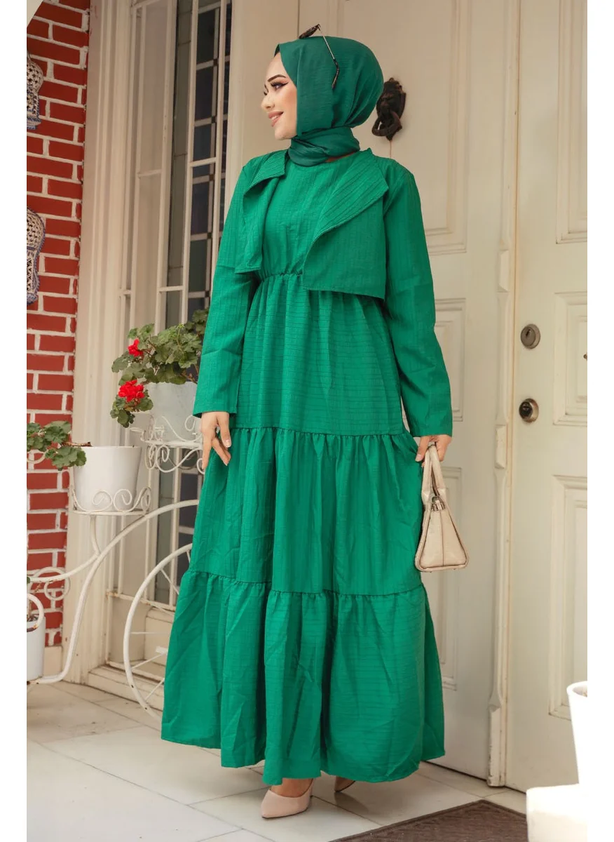 Neva Style Jacket Detailed Green Hijab Dress 20301Y