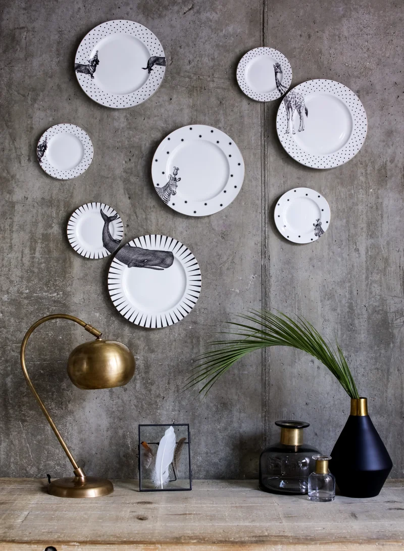 ايفون الين طقم طبقين عشاء وطبق جانبي بتصميم حوت . سم،  سم White/Black 26,16cm