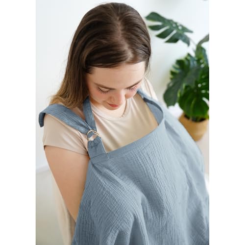 MairMore Muslin Nursing Covers for Breastfeeding, Privacy Breast Feeding Cover with Arch Neckline for Mom and Baby, Breathable 100% Cotton Nursing Apron Multi-use Stroller Cover - Image 3