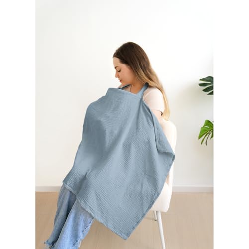 MairMore Muslin Nursing Covers for Breastfeeding, Privacy Breast Feeding Cover with Arch Neckline for Mom and Baby, Breathable 100% Cotton Nursing Apron Multi-use Stroller Cover - Image 2