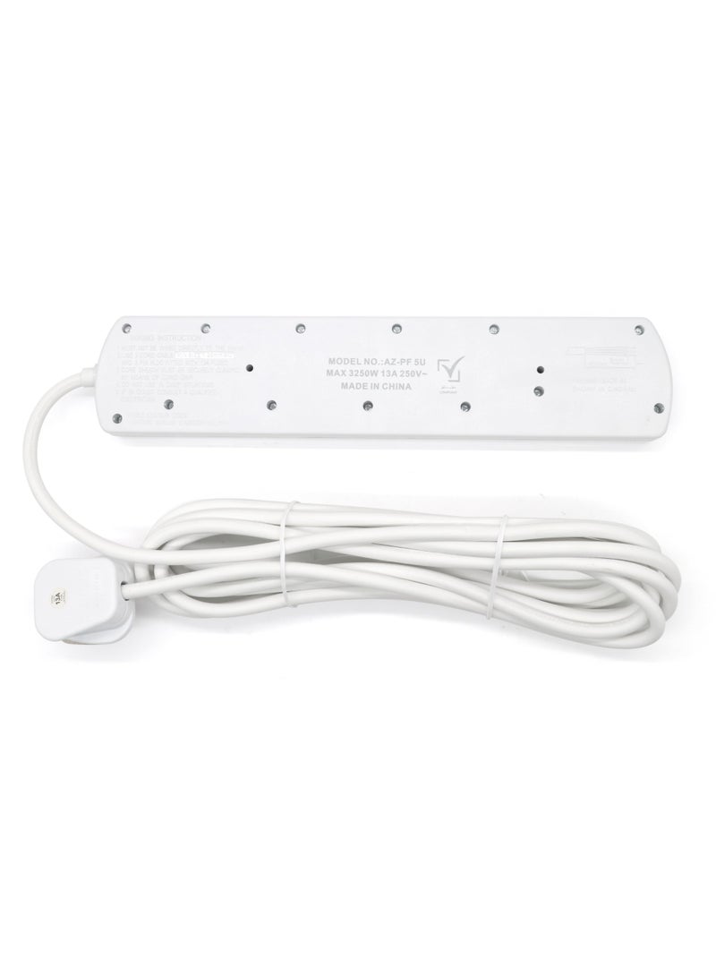 Aztech كابل تمديد كهربائي 5 طرق 5 متر 3250 واط مع 5 مآخذ عالمية ومفاتيح فردية ومؤشرات LED معتمد من ECAS - Image 2