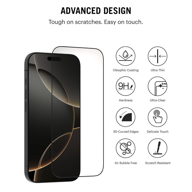 Daily Objects 9D Tempered Screen Protector for iPhone 16 Pro | Edge to Edge Tempered Glass Screen Protector | 9H Toughened Glass Screen Guard with Applicator - Image 5