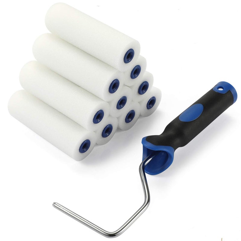 KUPOO Foam Paint Roller,4-Inch Mini Paint Roller Cover Refills, Small Roller Nap, Foam-Covered Ends, High-Density Foam Covers for Roller Frame and Paint Roller Kit, Pack of 11 - Image 1