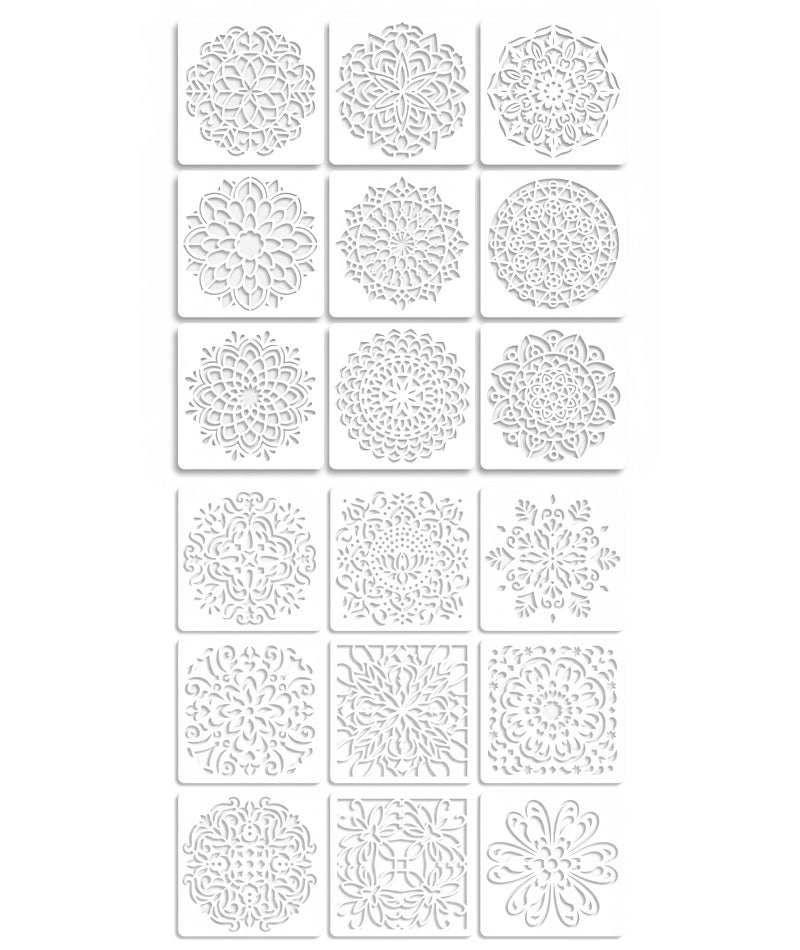 Aeenioy 18 Pcs Stencils for Craft and Art, Mandala Stencil Set for Wall Painting, Home Decor, Fabric Painting, Reusable Templates for DIY Projects(4in*4in) - Image 1
