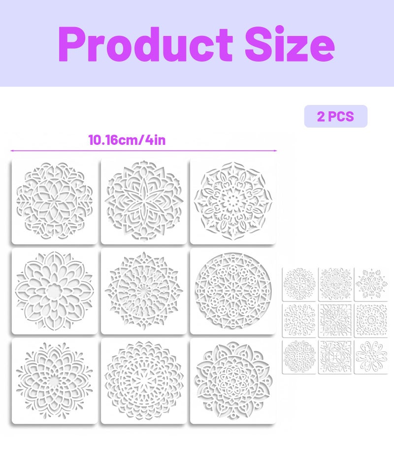 Aeenioy 18 Pcs Stencils for Craft and Art, Mandala Stencil Set for Wall Painting, Home Decor, Fabric Painting, Reusable Templates for DIY Projects(4in*4in) - Image 2