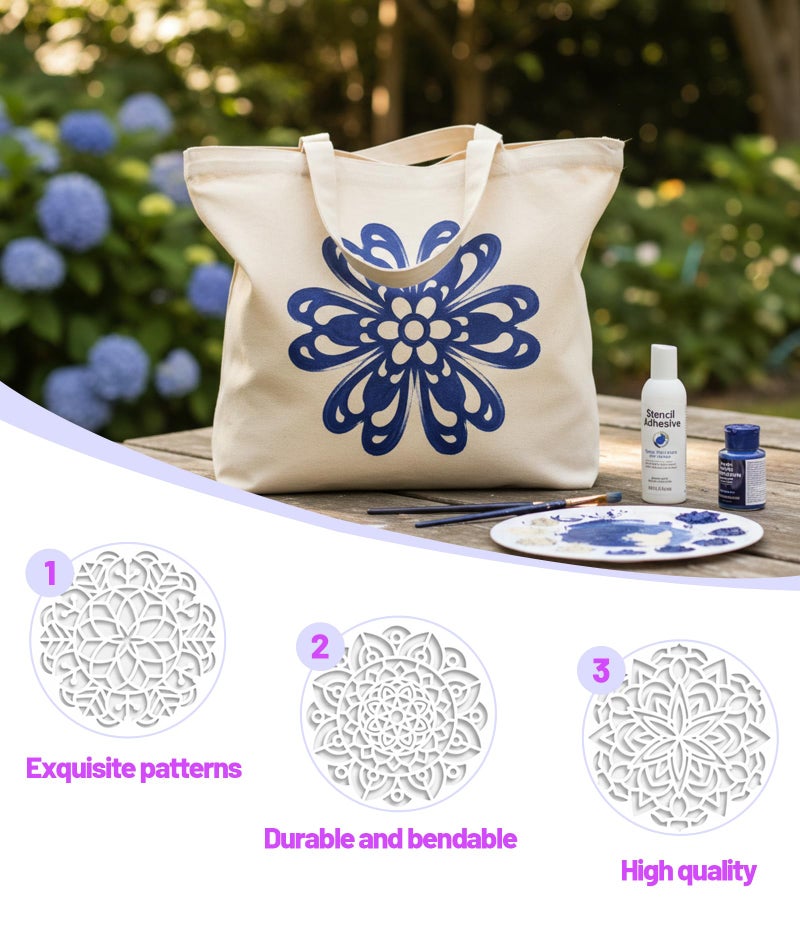 Aeenioy 18 Pcs Stencils for Craft and Art, Mandala Stencil Set for Wall Painting, Home Decor, Fabric Painting, Reusable Templates for DIY Projects(4in*4in) - Image 3