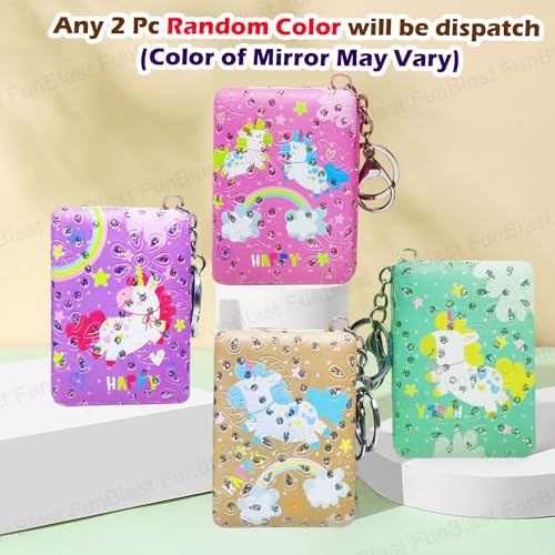 FunBlast Unicorn Mirror with Key Ring - Pack of 2 Pcs Cute Small Foldable Mirror with Glitter Stone, Mini Size for Travel, Office, Purse, Hand Mirror for Girls (Random Color) - Image 4