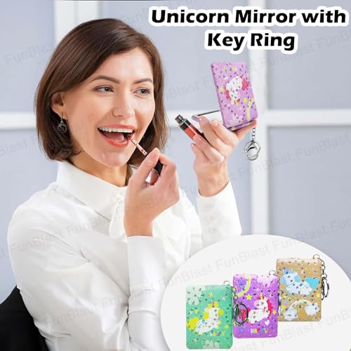 FunBlast Unicorn Mirror with Key Ring - Pack of 2 Pcs Cute Small Foldable Mirror with Glitter Stone, Mini Size for Travel, Office, Purse, Hand Mirror for Girls (Random Color) - Image 5