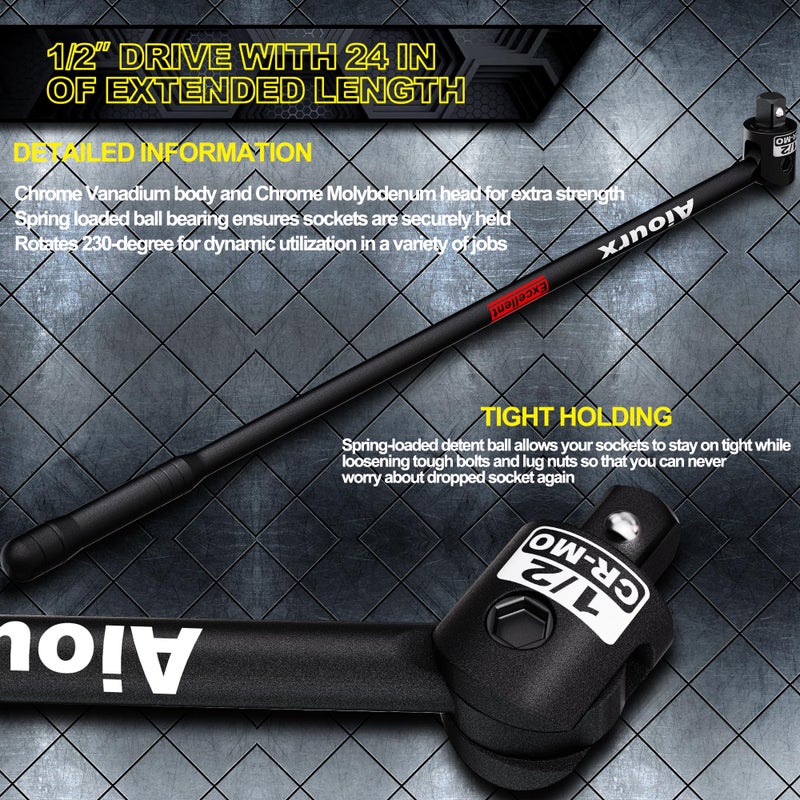 Aiourx 1/2" Drive 25-Inch Breaker Bar, Heavy Duty Extension Breaker Bar with 250Â° Swivel Head, CR-MO Steel, Defeats Rusted and Frozen Fasteners - Image 5