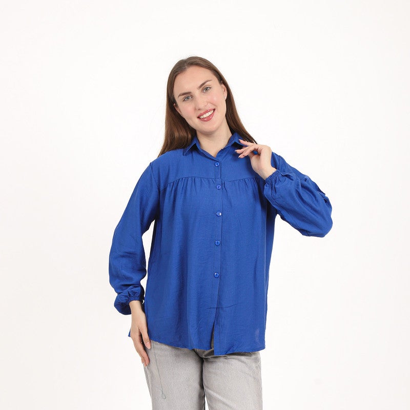 BEBO Women's plain long-sleeved shirt, one size fits most (approximately 60-85 kg)_Blue - Image 2