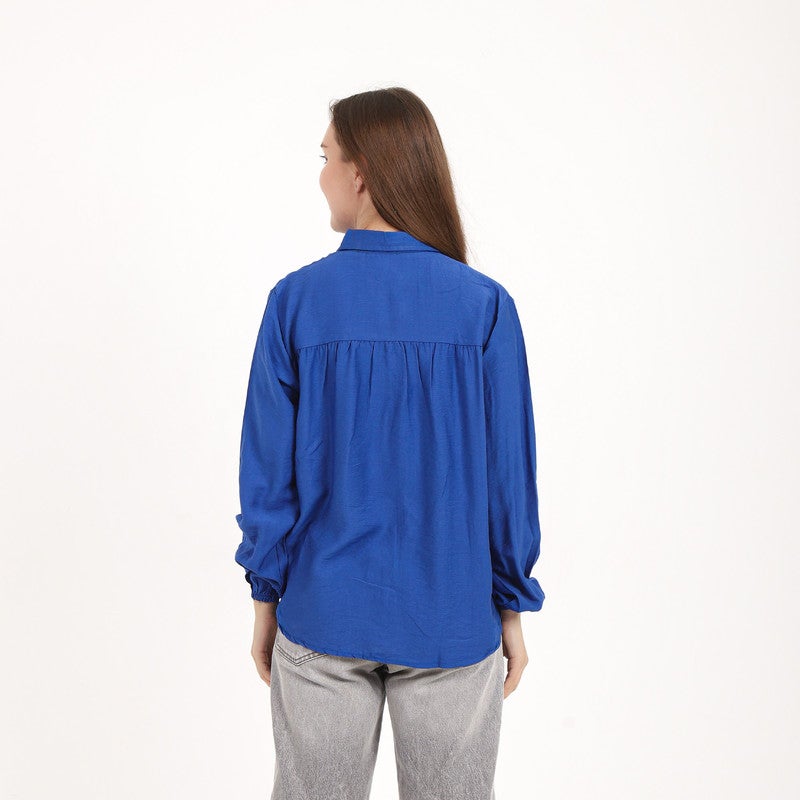BEBO Women's plain long-sleeved shirt, one size fits most (approximately 60-85 kg)_Blue - Image 4