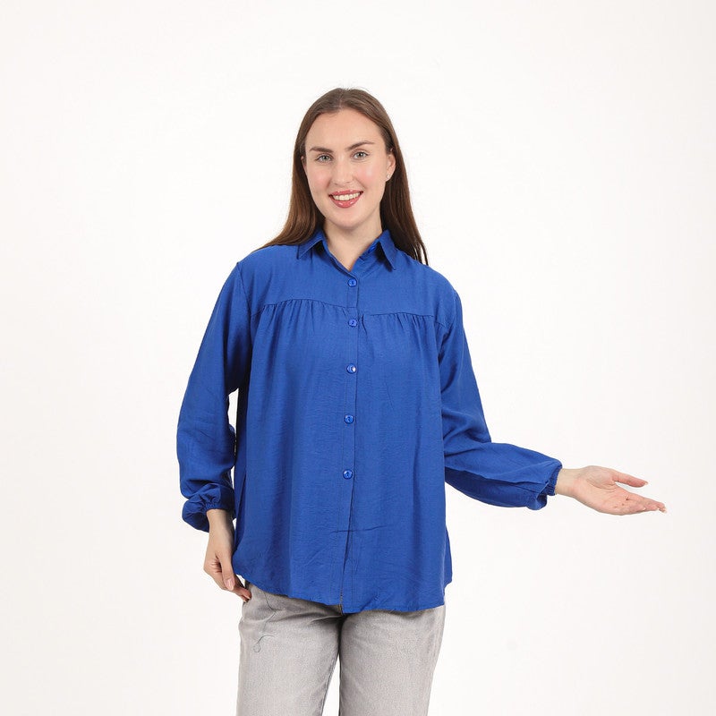 BEBO Women's plain long-sleeved shirt, one size fits most (approximately 60-85 kg)_Blue - Image 1