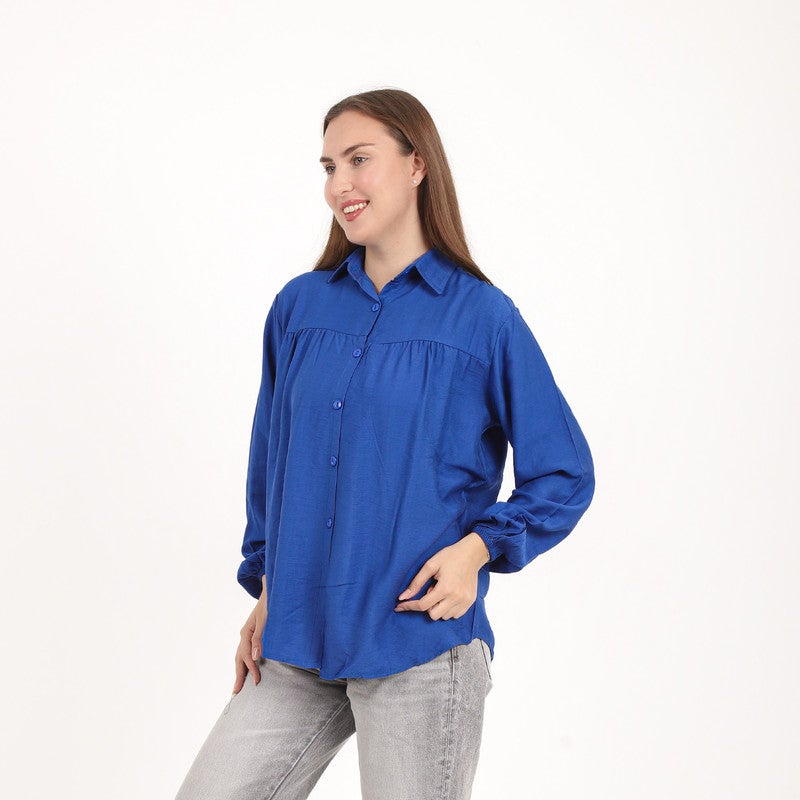 BEBO Women's plain long-sleeved shirt, one size fits most (approximately 60-85 kg)_Blue - Image 3