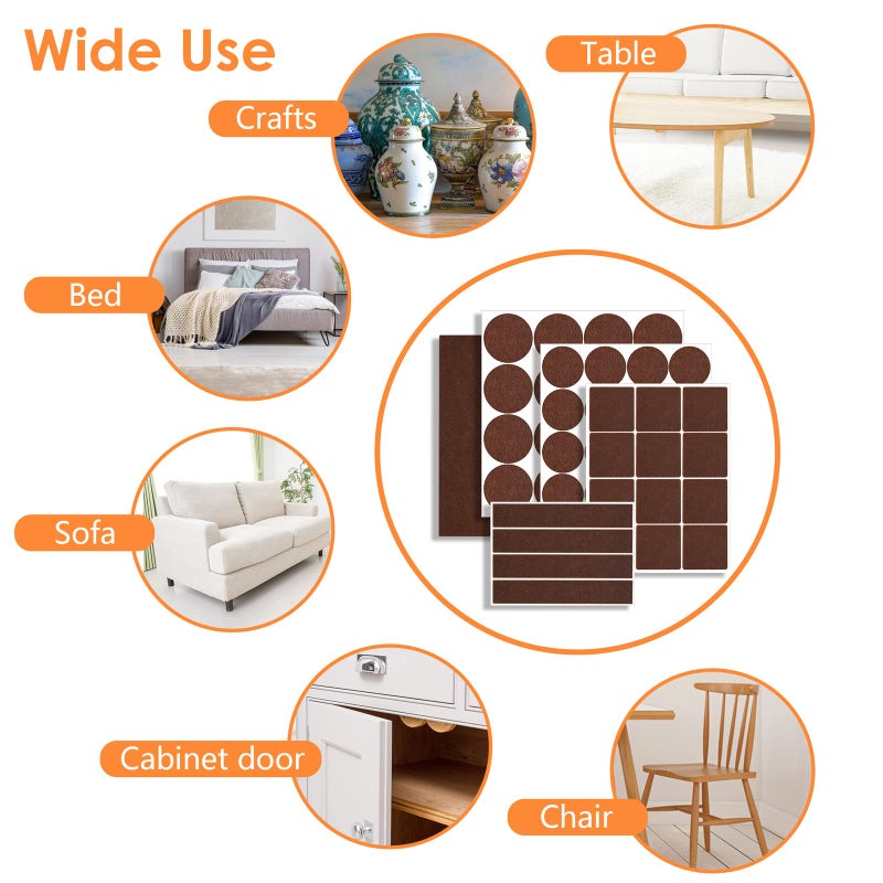 FURNIMATE وسادات أثاث من اللباد 300 قطعة من وسادات الأثاث للأرضيات الصلبة وحاميات الأرضيات لأرجل الأثاث وسادات لباد للأثاث وحافظات الأرضيات للأثاث باللون البني - Image 4