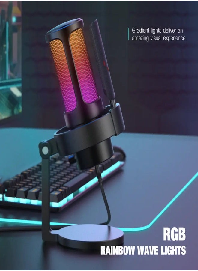 FIFINE FIFINE Gaming Microphone, USB PC Mic for Streaming, Podcasts, Recording, Condenser Computer Desktop Mic on Mac/PS4/PS5, with RGB Control, Mute Touch, Headphone Jack, Pop Filter, Stand-AmpliGame - A8  - Image 2