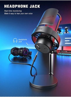 FIFINE FIFINE Gaming Microphone, USB PC Mic for Streaming, Podcasts, Recording, Condenser Computer Desktop Mic on Mac/PS4/PS5, with RGB Control, Mute Touch, Headphone Jack, Pop Filter, Stand-AmpliGame - A8  - Image 3