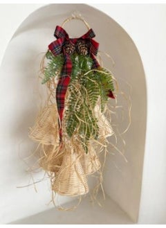 Maison Avf Bohemian Rattan Raffia Bell Plaid Door Ornament New Year Concept  - Image 1