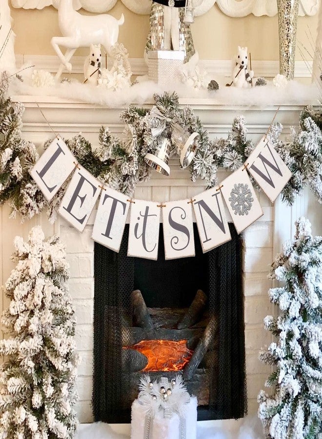 KORMMCO Let it Snow Banner, Wooden Sign Decor, Winter Banner for Mantle, Winter Decoration for Home,Wonderland Vintage Decoration for Inside Mantle Fireplace Party Window - Image 1