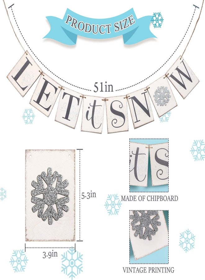 KORMMCO Let it Snow Banner, Wooden Sign Decor, Winter Banner for Mantle, Winter Decoration for Home,Wonderland Vintage Decoration for Inside Mantle Fireplace Party Window - Image 2