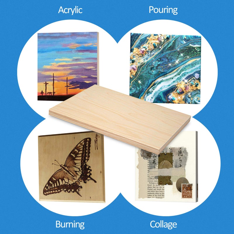 Falling in Art Unfinished Birch Wood Canvas Panels Kit, 4 Pack of 11x14'' Studio 3/4'' Deep Cradle Boards for Pouring Art, Crafts, Painting and More - Image 2