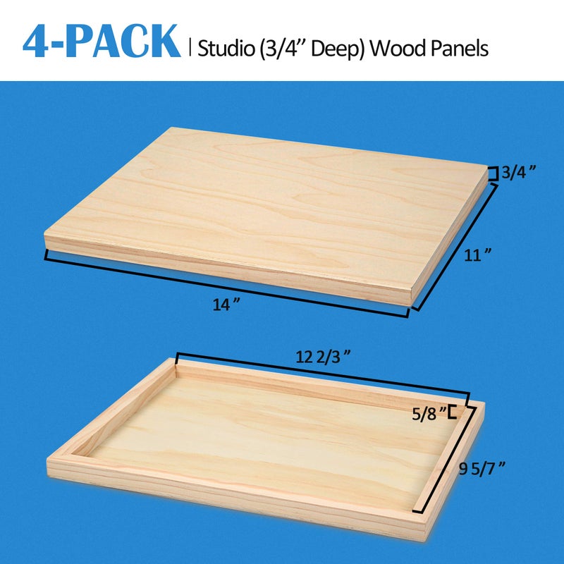Falling in Art Unfinished Birch Wood Canvas Panels Kit, 4 Pack of 11x14'' Studio 3/4'' Deep Cradle Boards for Pouring Art, Crafts, Painting and More - Image 5