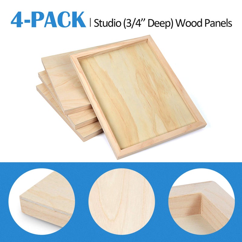 Falling in Art Unfinished Birch Wood Canvas Panels Kit, 4 Pack of 11x14'' Studio 3/4'' Deep Cradle Boards for Pouring Art, Crafts, Painting and More - Image 3