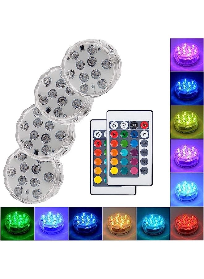 erorex أضواء LED غاطسة مع تحكم عن بعد - 2021 أضواء LED تحت الماء - لوح ضوء مضاد للماء - أضواء LED تعمل بالبطارية - زينة أضواء أحواض السمك - أضواء نوافير وبرك - تشمل أربعة وحدات تحكم عن بعد  - Image 1