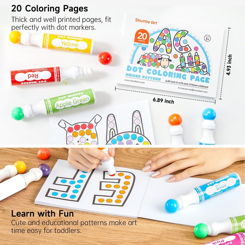 Shuttle Art Dot Markers, 14 Colors Bingo Daubers with 135 Patterns, 5 Activity Books, Educational Set With Art Activities,Non-Toxic Washable Coloring Markers - Image 4