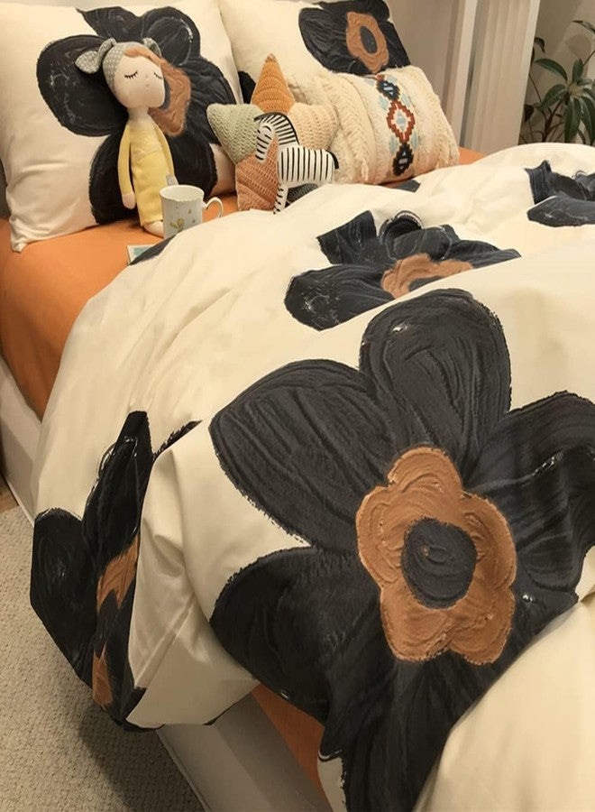 Wellboo Floral Comforter Sets Queen Women Girls Black Sunflower Comforters Cotton White and Black Botanical Bedding Sets Black Floral Quilts Large Flower Plant Bedding Watercolor Flower Bohemian Bed - Image 3