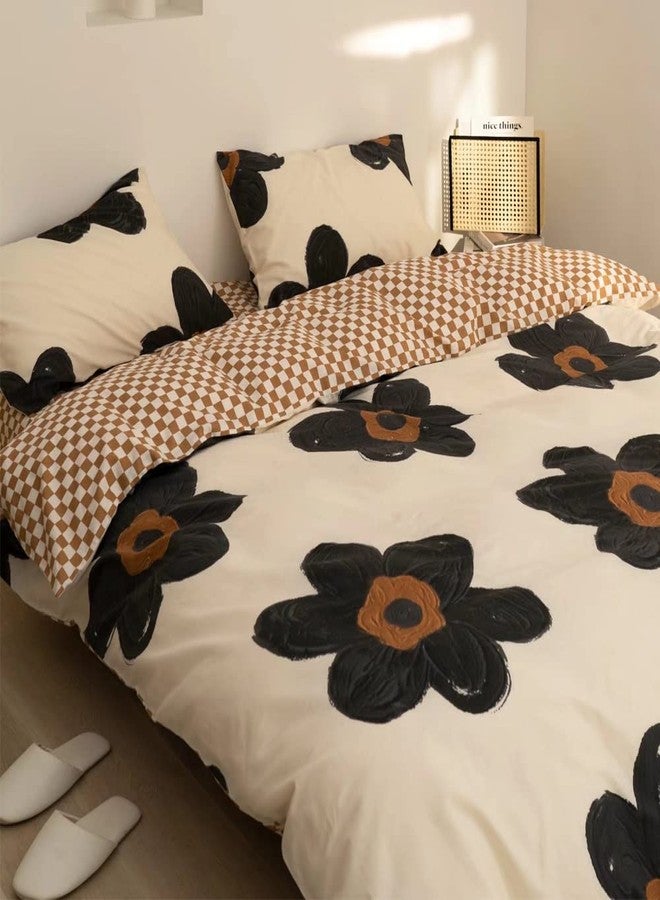 Wellboo Floral Comforter Sets Queen Women Girls Black Sunflower Comforters Cotton White and Black Botanical Bedding Sets Black Floral Quilts Large Flower Plant Bedding Watercolor Flower Bohemian Bed - Image 2