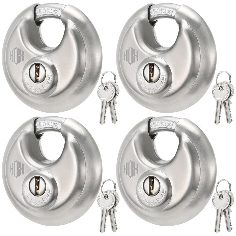 HOX Heavy Duty Padlock with Key 70mm Stainless Steel Commercial Discus Keyed Lock High Security 4 Pack - Image 2