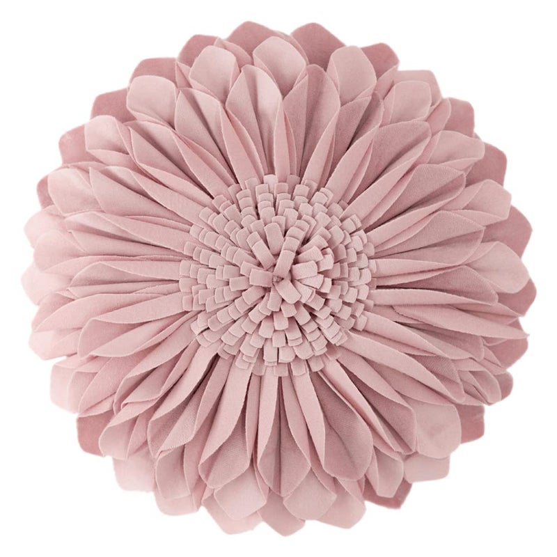 JWH Handmade Flower Throw Pillow Cover Decorative 3D Sunflower Accent Pillow Case Round Floral Cushion Velvet Pillowcase for Home Bed Couch Bedroom 12 Inch Dusty Pink - Image 1