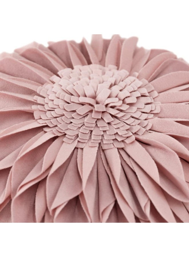 JWH Handmade Flower Throw Pillow Cover Decorative 3D Sunflower Accent Pillow Case Round Floral Cushion Velvet Pillowcase for Home Bed Couch Bedroom 12 Inch Dusty Pink - Image 2