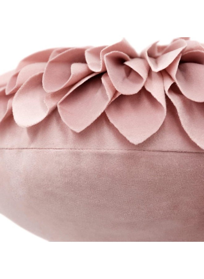 JWH Handmade Flower Throw Pillow Cover Decorative 3D Sunflower Accent Pillow Case Round Floral Cushion Velvet Pillowcase for Home Bed Couch Bedroom 12 Inch Dusty Pink - Image 3