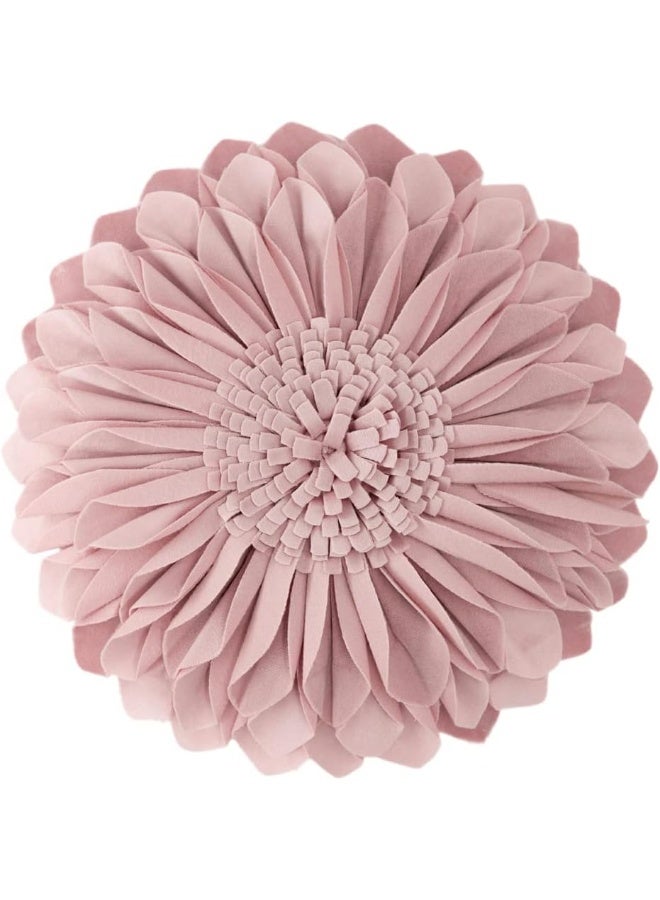 JWH Handmade Flower Throw Pillow Cover Decorative 3D Sunflower Accent Pillow Case Round Floral Cushion Velvet Pillowcase for Home Bed Couch Bedroom 12 Inch Dusty Pink - Image 4