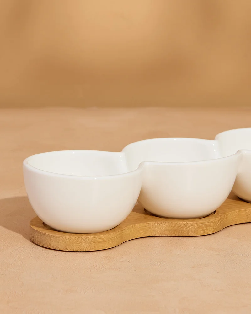 REDTAG White Plain Round Bowl With Bamboo Tray (2 Piece)