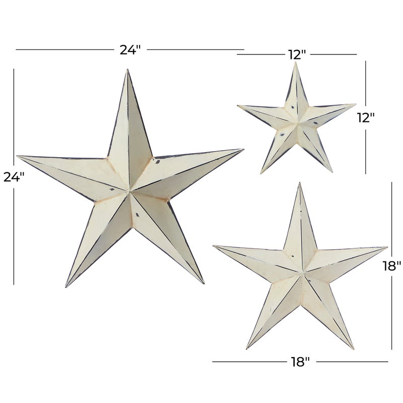 Deco 79 Metal Star Home Wall Decor Wall Sculpture, Set of 3 Wall Art 24", 18", 12"W, Cream - Image 3