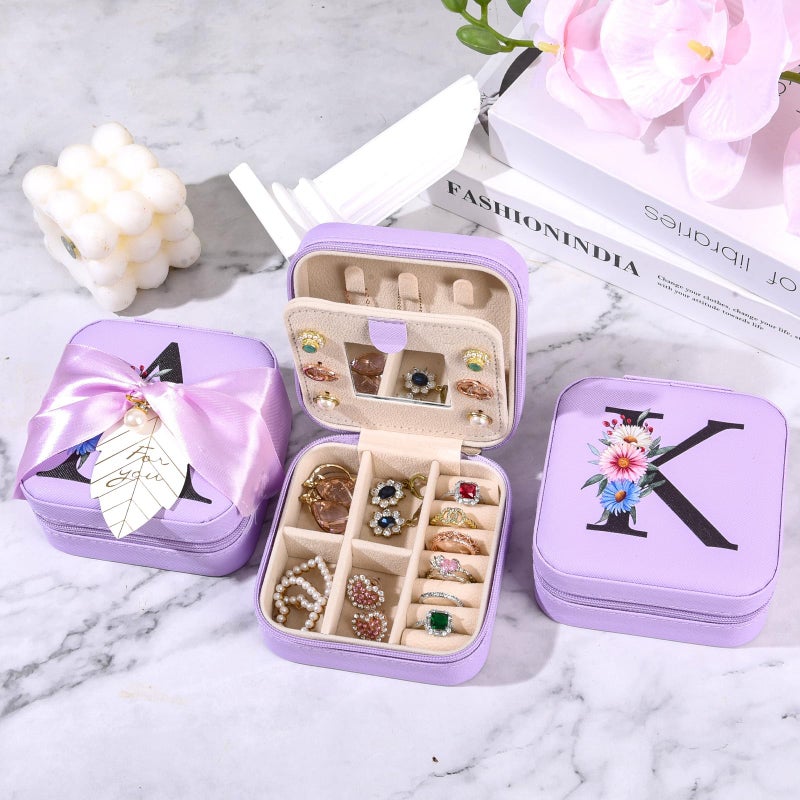 AYGXU Initial glass cups with lids and straws,personalized gifts for women,iced coffee cups,travel jewelry case organizer,small jewelry travel case,jewelry box for girls.Initial S purple - Image 5