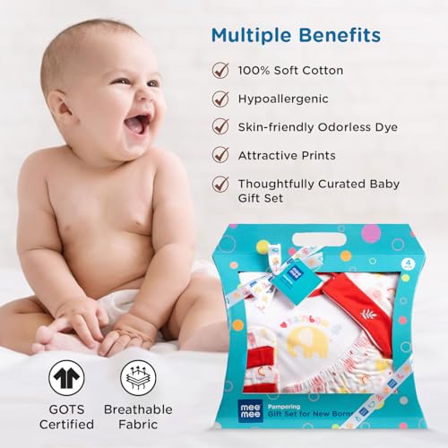 Mee Mee New Born Baby Gift Set | Soft Cotton Clothing Essentials for Infants/Baby Girls, Boys | Baby Shower Clothing Hamper (4 Pieces, Red)| Ideal Gift for New Born Baby - Image 5