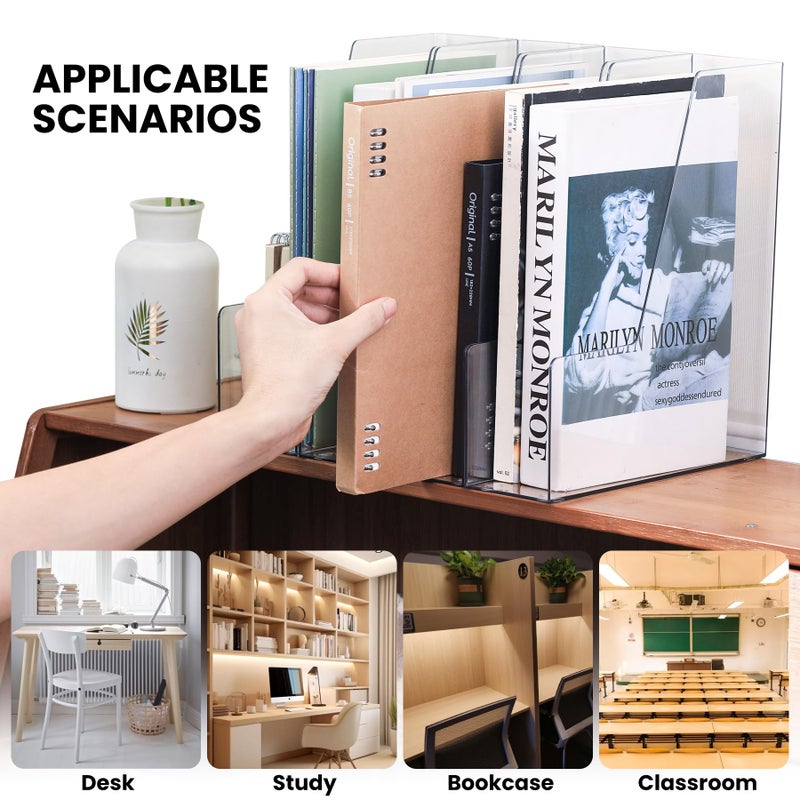 LALOBLUE Vertical Magazine File Holder, Clear File Organizer Desk Organizer and Storage Bins Holding for Magazines, Binders, Notebooks, Envelopes, Plastic Office Organization and Storage for Desk, 4 pack - Image 4